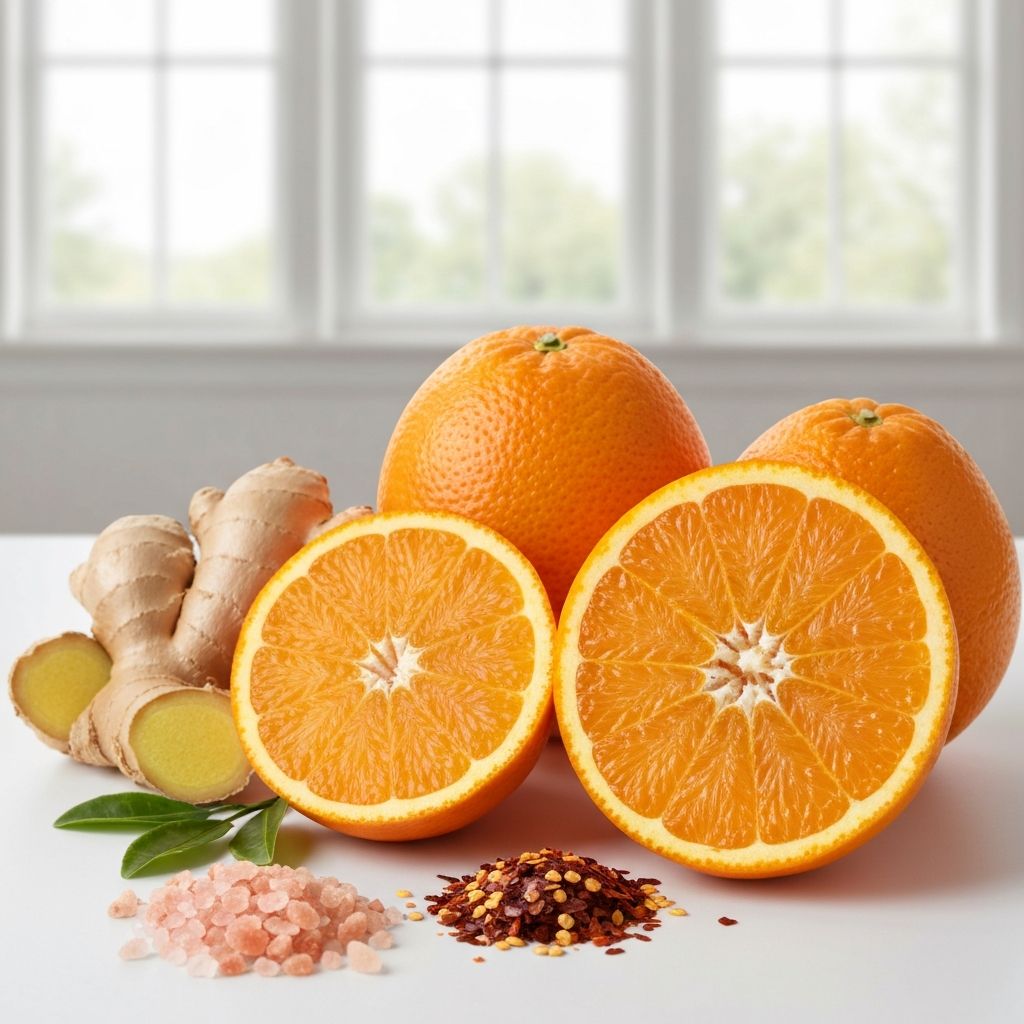 Natural citrus ingredients including Seville oranges, green tea, ginger, and other botanicals